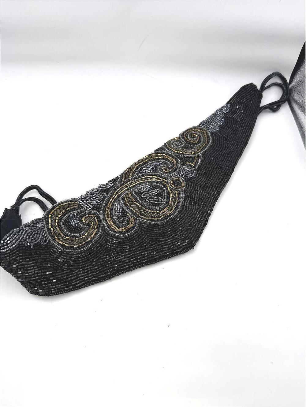 Milor Vintage Black Beaded Face Mask with Gold and Silver Embroidery